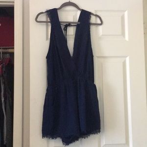 Navy plunge neckline romper